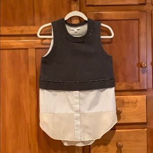 Derek Lam 10 Crosby Grey and White Sleeveless Top